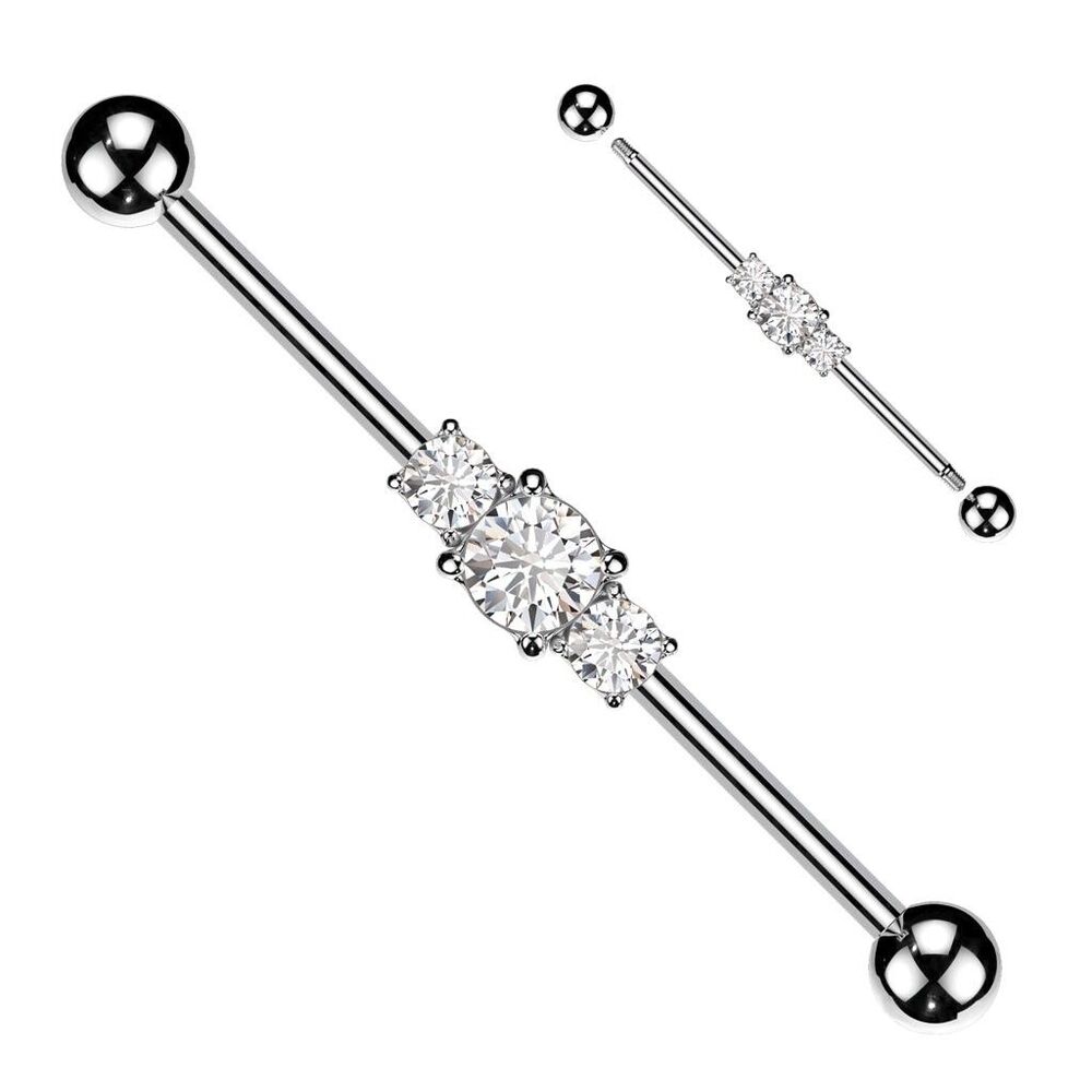 Industrial Barbell with Clear Multi CZ Rhombus – 14g, 1 1/2”